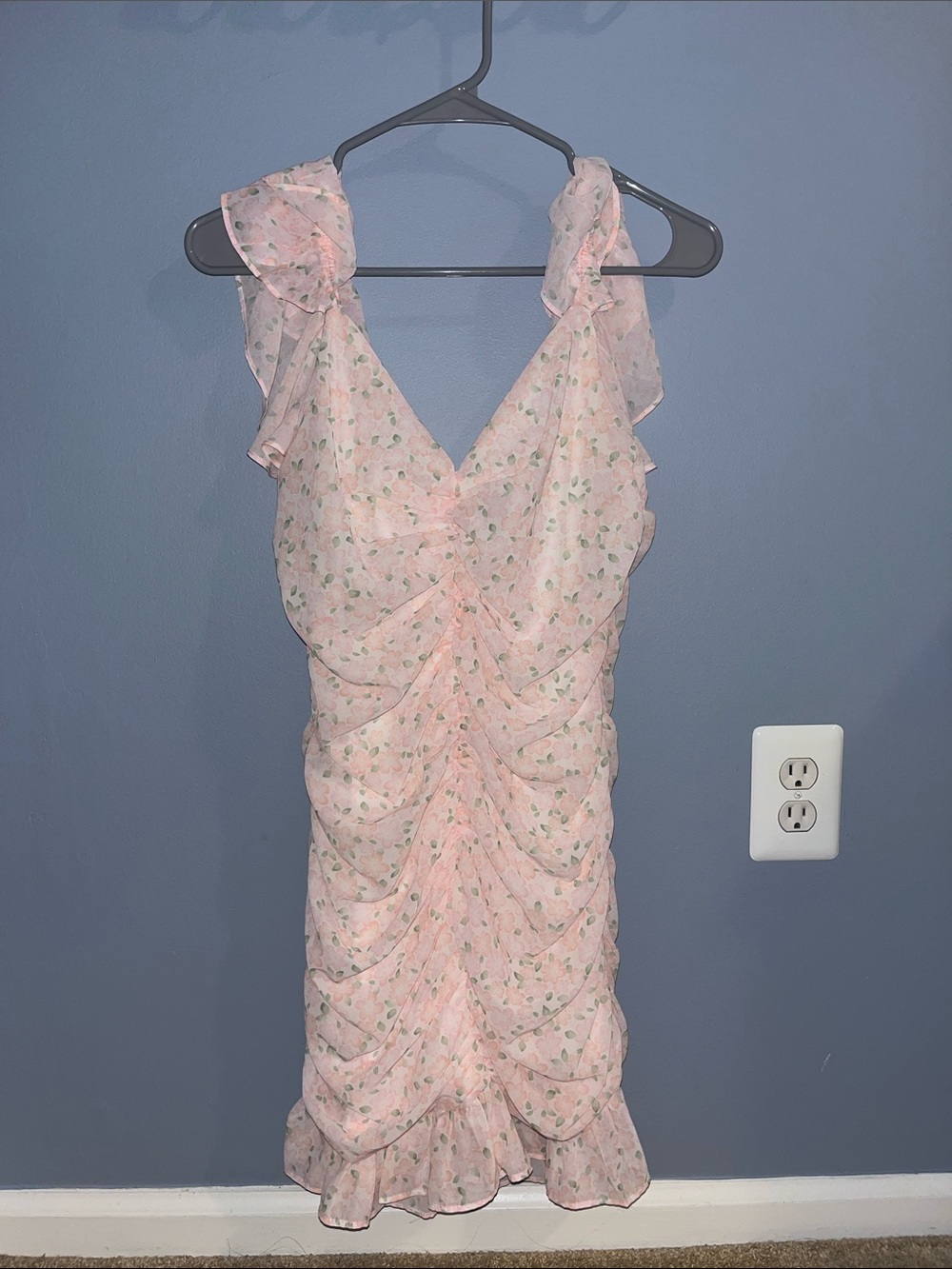 Elodie Pale Pink Floral Ruffle Bodycon Mini Dress